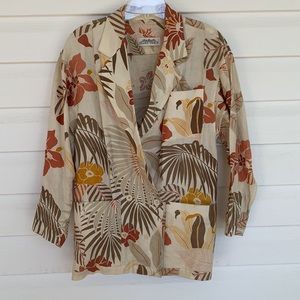 Vintage Linen Flowered Blazer Jacket